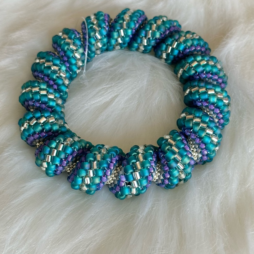 New Handmade Cellini Spiral Bangle Bracelet Teal Purple